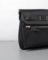 Hermes Herbag Mini 20 | Black Canvas Palladium Hardware-details