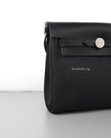 Hermes Herbag Mini 20 | Black Canvas Palladium Hardware-details