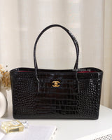 Chanel Cerf Tote Black Crocodile Embossed Calfskin Gold Hardware-front