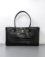 Chanel Cerf Tote Black Crocodile Embossed Calfskin Gold Hardware-front1