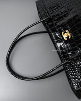 Chanel Cerf Tote Black Crocodile Embossed Calfskin Gold Hardware-details
