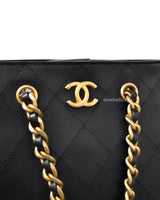 Chanel Matelassé Tote Bag Black Calfskin Brushed Gold Hardware-details