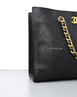 Chanel Matelassé Tote Bag Black Calfskin Brushed Gold Hardware-details