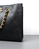 Chanel Matelassé Tote Bag Black Calfskin Brushed Gold Hardware-details