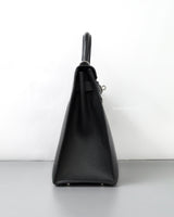 Hermes Kelly Sellier 32 | Black Epsom Palladium Hardware-side