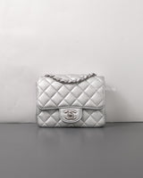 Chanel Classic Flap Mini Square | 21P Metallic Silver Lambskin Silver Hardware-front1