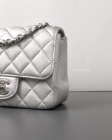Chanel Classic Flap Mini Square | 21P Metallic Silver Lambskin Silver Hardware-details