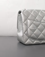 Chanel Classic Flap Mini Square | 21P Metallic Silver Lambskin Silver Hardware-details