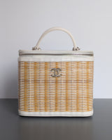 Chanel Vanity Case Beige x White Ratten/Shiny Calfskin Silver Hardware-front1