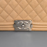 Chanel Boy Old Medium | Beige Caviar Silver Hardware-details