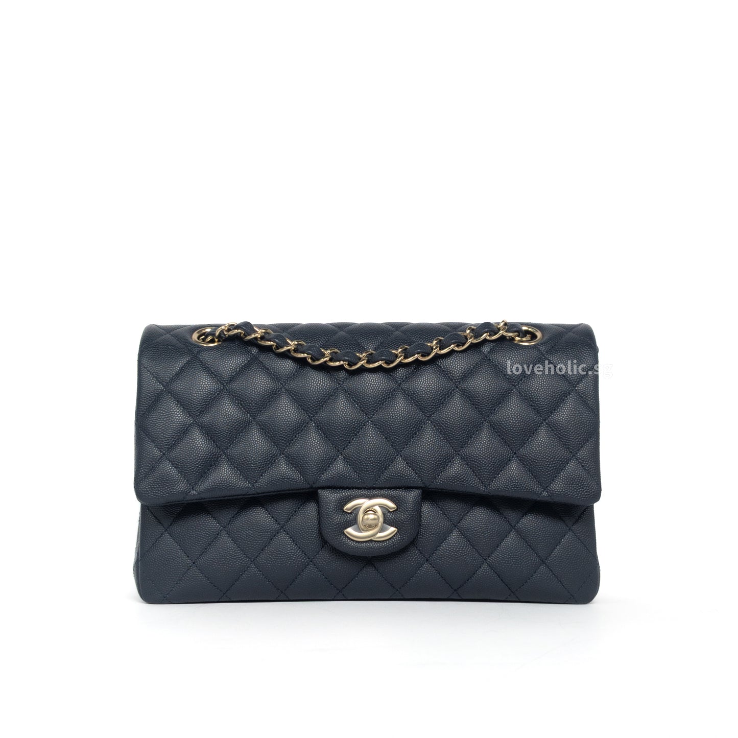 Chanel Classic Flap Medium | 18B Navy Blue Caviar Light Gold Hardware-whitebackground