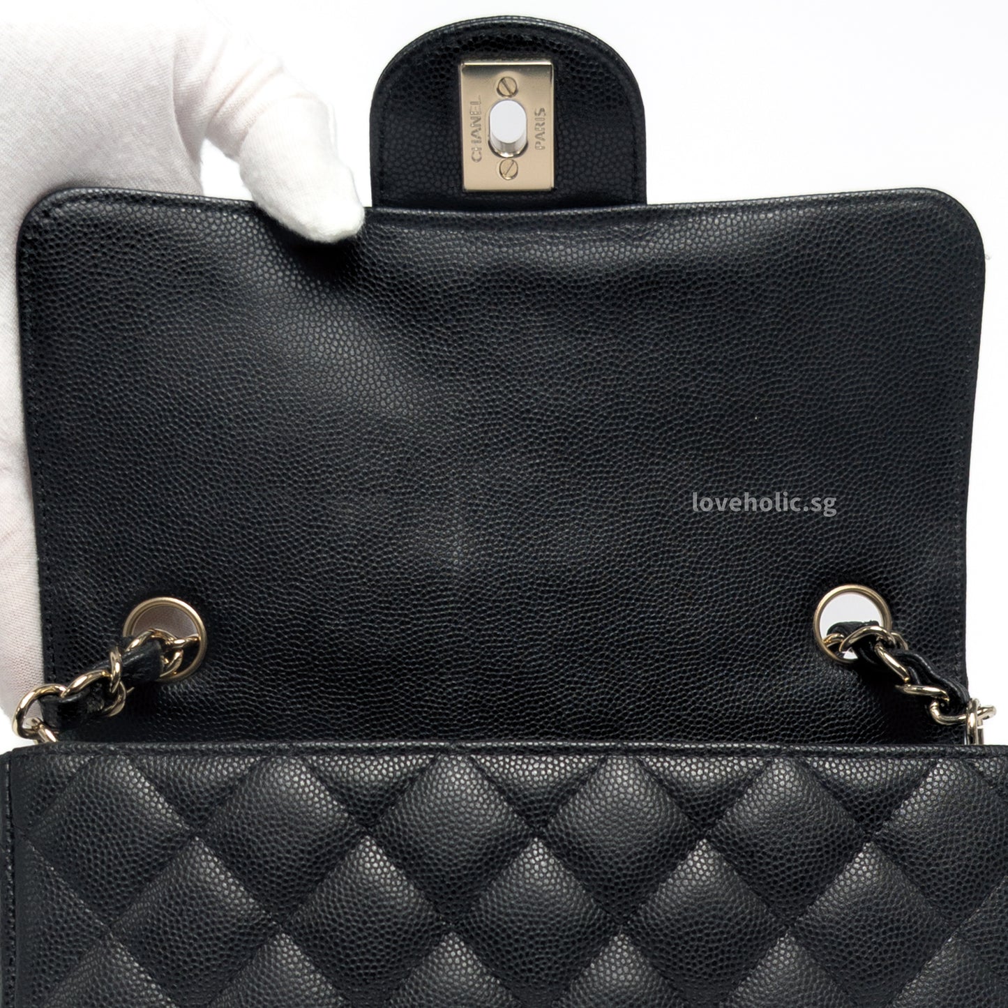 Chanel Classic Flap Mini Rectangle | 17C Black Caviar Light Gold Hardware