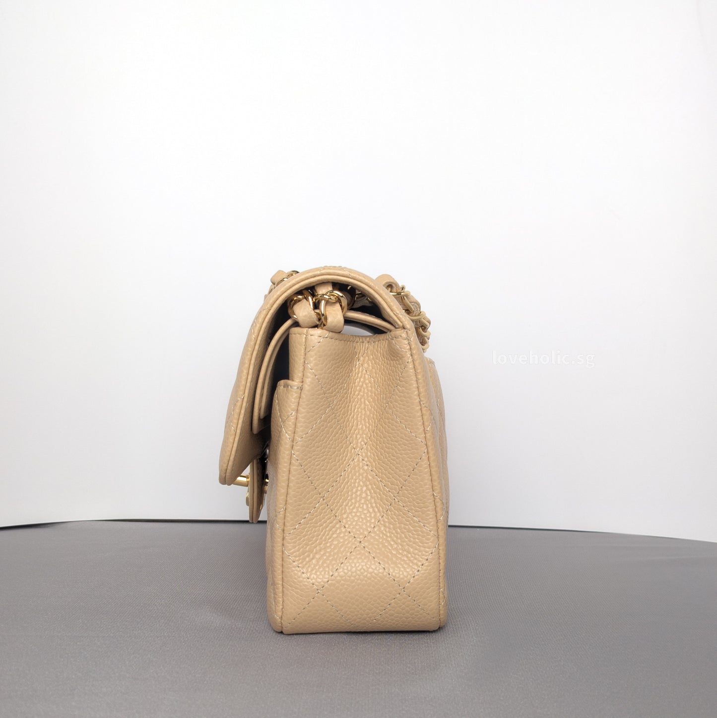 Chanel Classic Flap Small | Beige Claire Caviar Gold Hardware-details