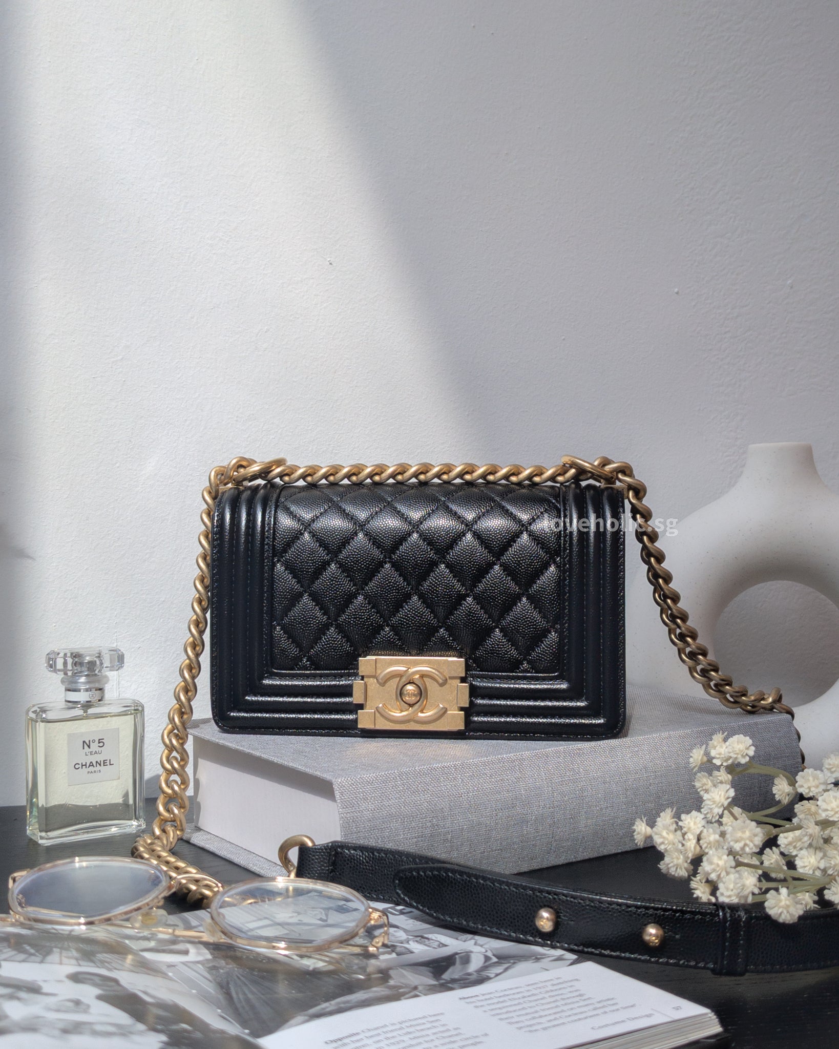 Chanel Boy Small Black Caviar Brushed Gold Hardware-3447 – loveholic