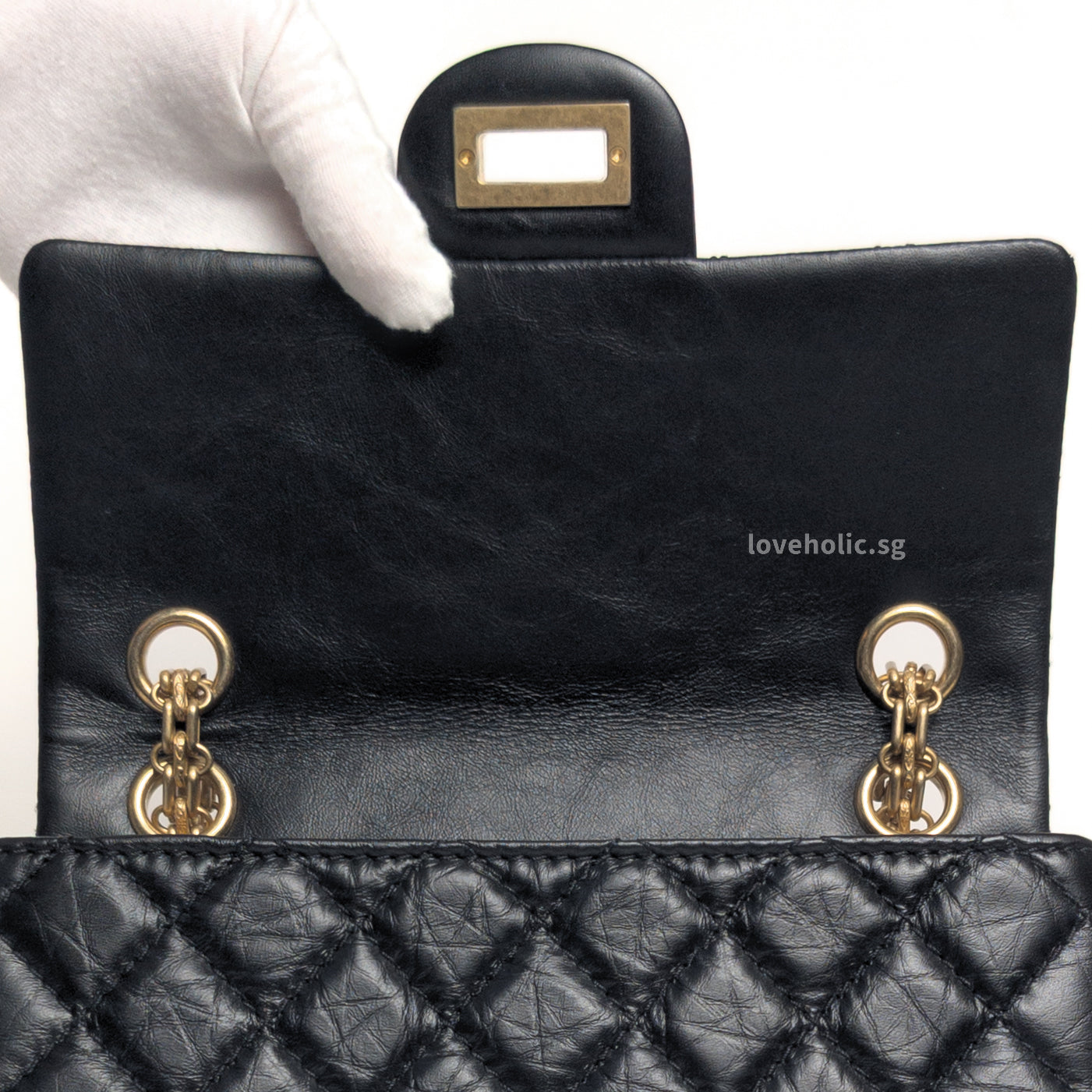 Reissue 2.55 Mini | Black Calfskin Brushed Gold Hardware