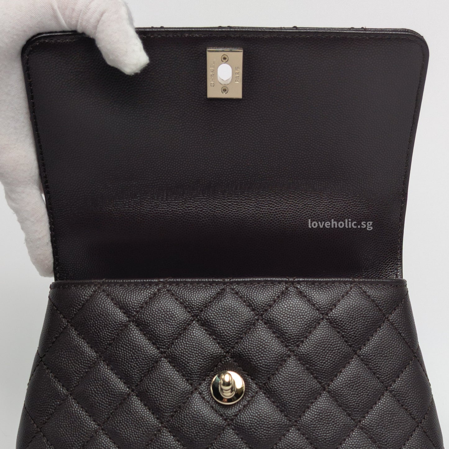 Coco Handle Small | 22K Dark Brown Caviar Light Gold Hardware