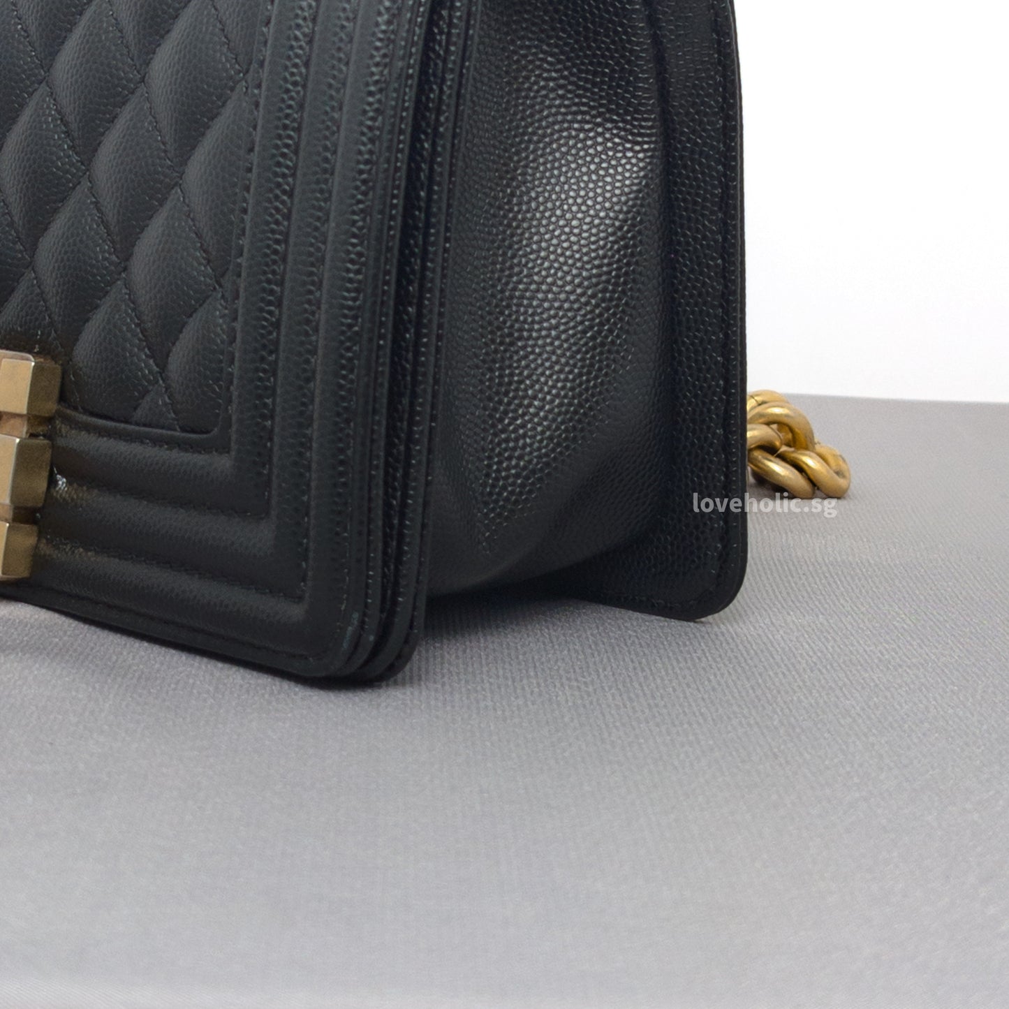 Boy Small | Black Caviar Brushed Gold Hardware