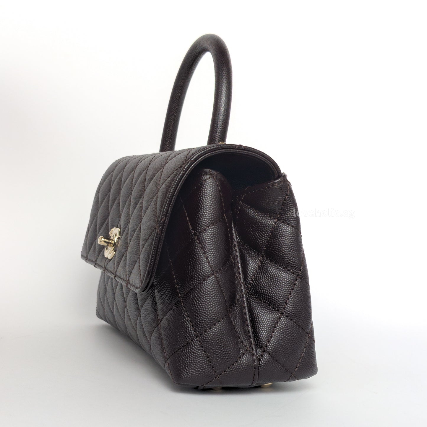 Chanel Coco Handle Small | 22K Dark Brown Caviar Light Gold Hardware-details