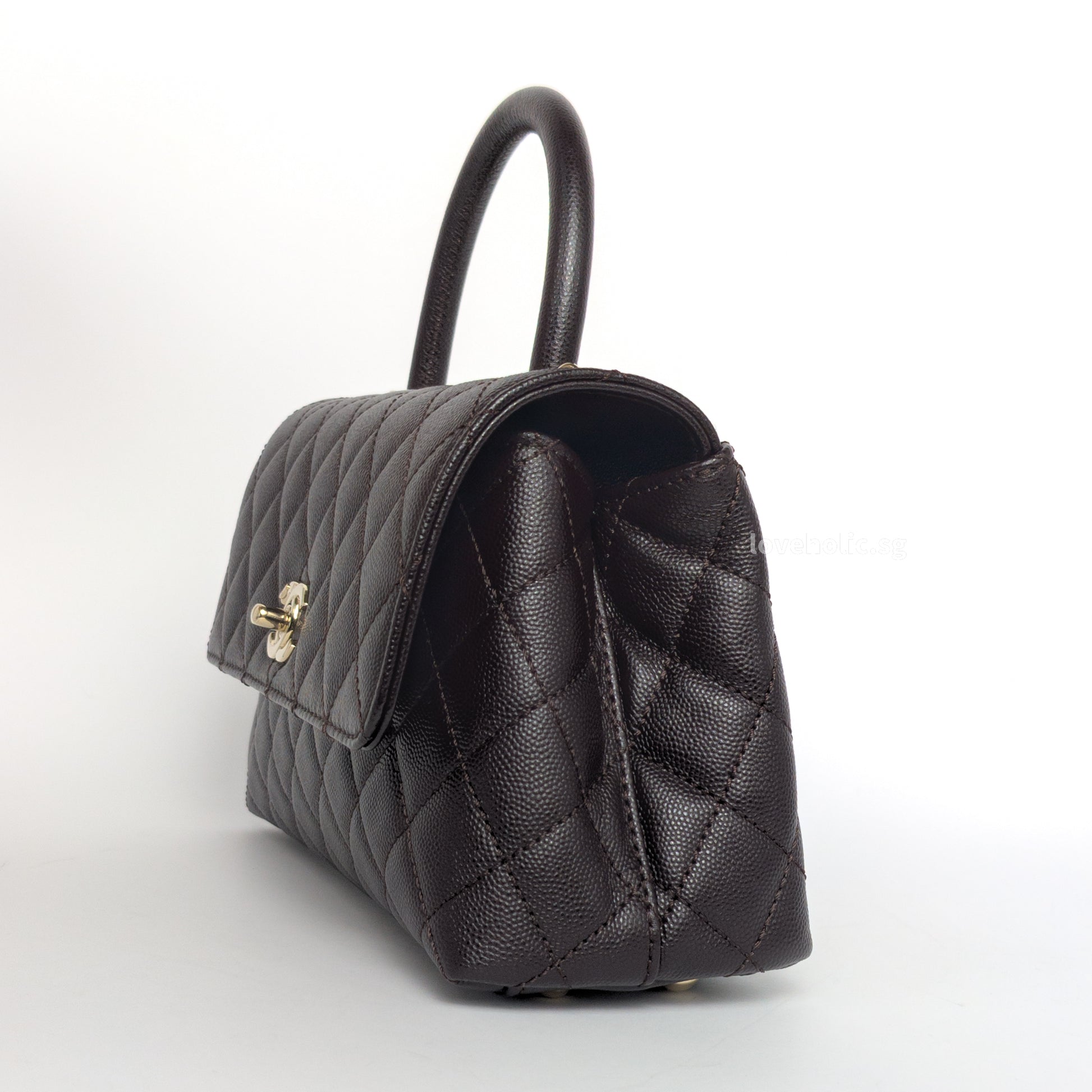 Chanel Coco Handle Small | 22K Dark Brown Caviar Light Gold Hardware-details