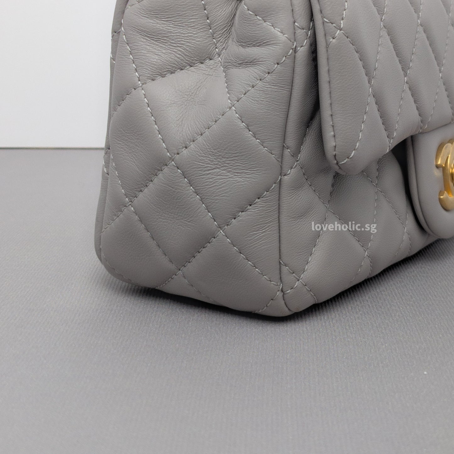 Pearl Crush Mini Rectangle 22B Light Grey Lambskin Brushed Gold Hardware
