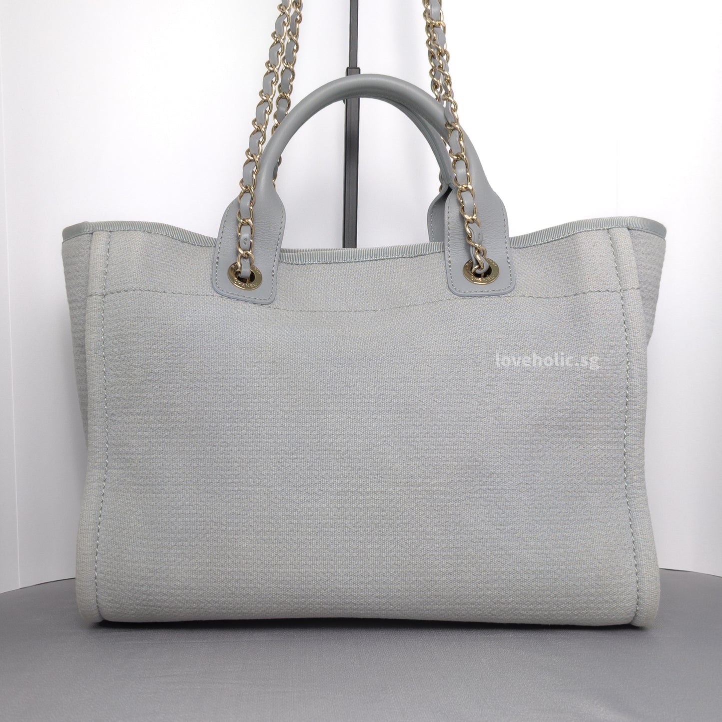 Chanel Deauville Shopping Tote 23B Grey Canvas Silver Hardware-back