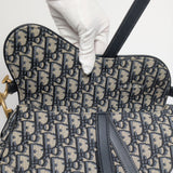 Saddle Medium | Blue Oblique Jacquard Fabric Brushed Gold Hardware