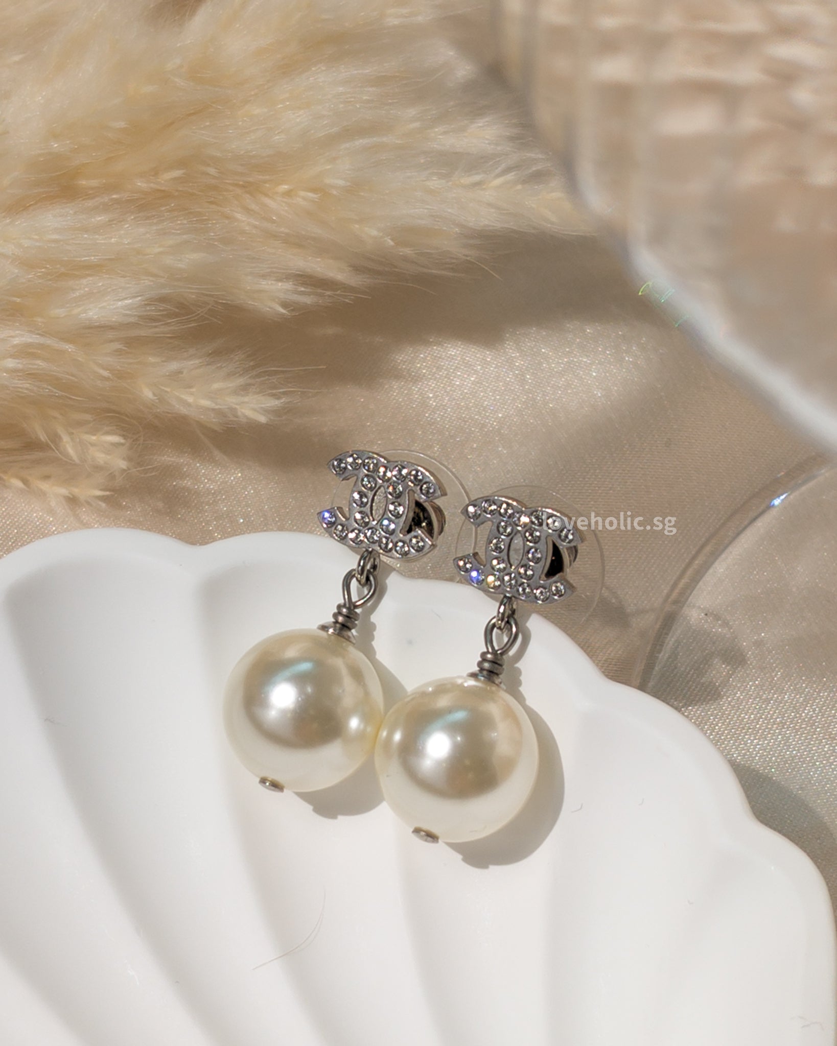 Chanel Classic CC Earrings with Pearl Silver Hardware -main