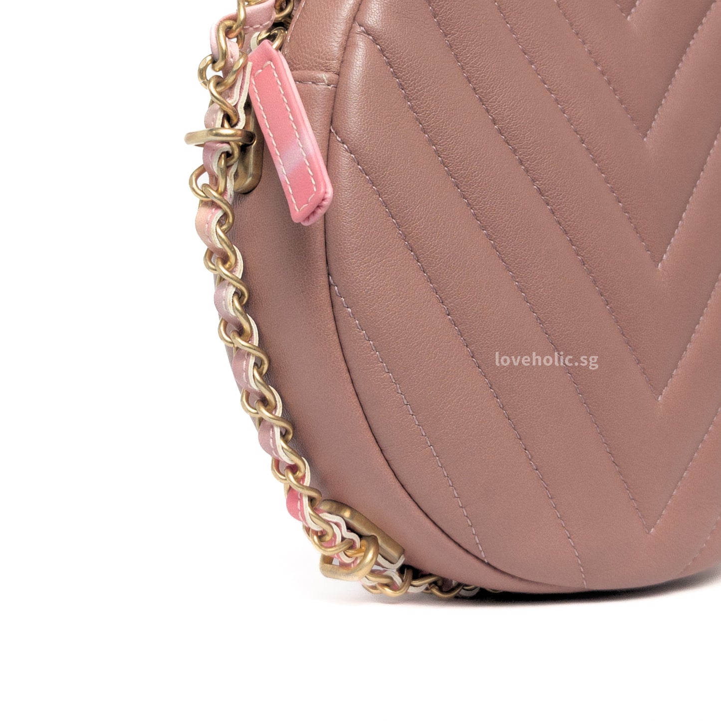 Round Clutch with Chain Pink Lambskin Brushed Gold Hardware