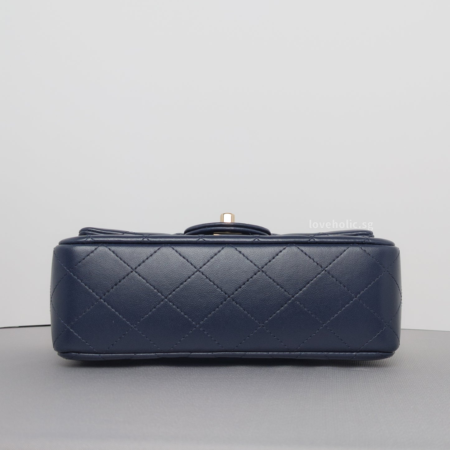 Mini Rectangle with Top Handle 24P Navy Lambskin Light Gold Hardware