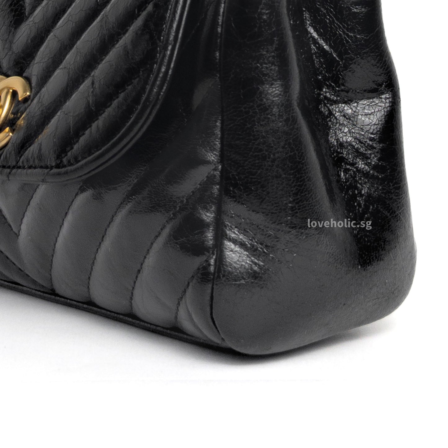 Hobo Chevron Crossbody Small | Black Aged Calfskin Brushed Gold Hardware