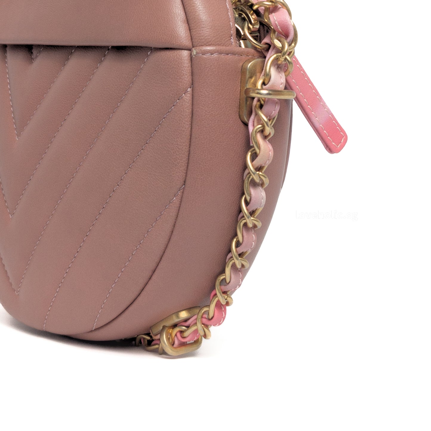 Round Clutch with Chain Pink Lambskin Brushed Gold Hardware