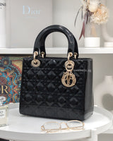 Dior My Lady Dior Medium | Black Patent Leather Light Gold Hardware-main