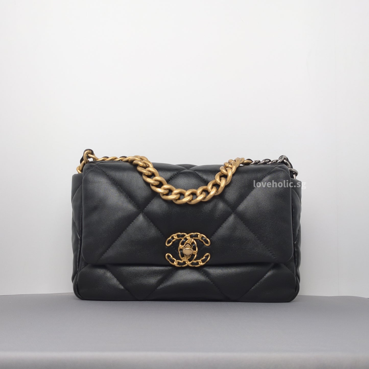 Chanel Chanel 19 Small | Black Lambskin Multicolored Hardware-whitebackground