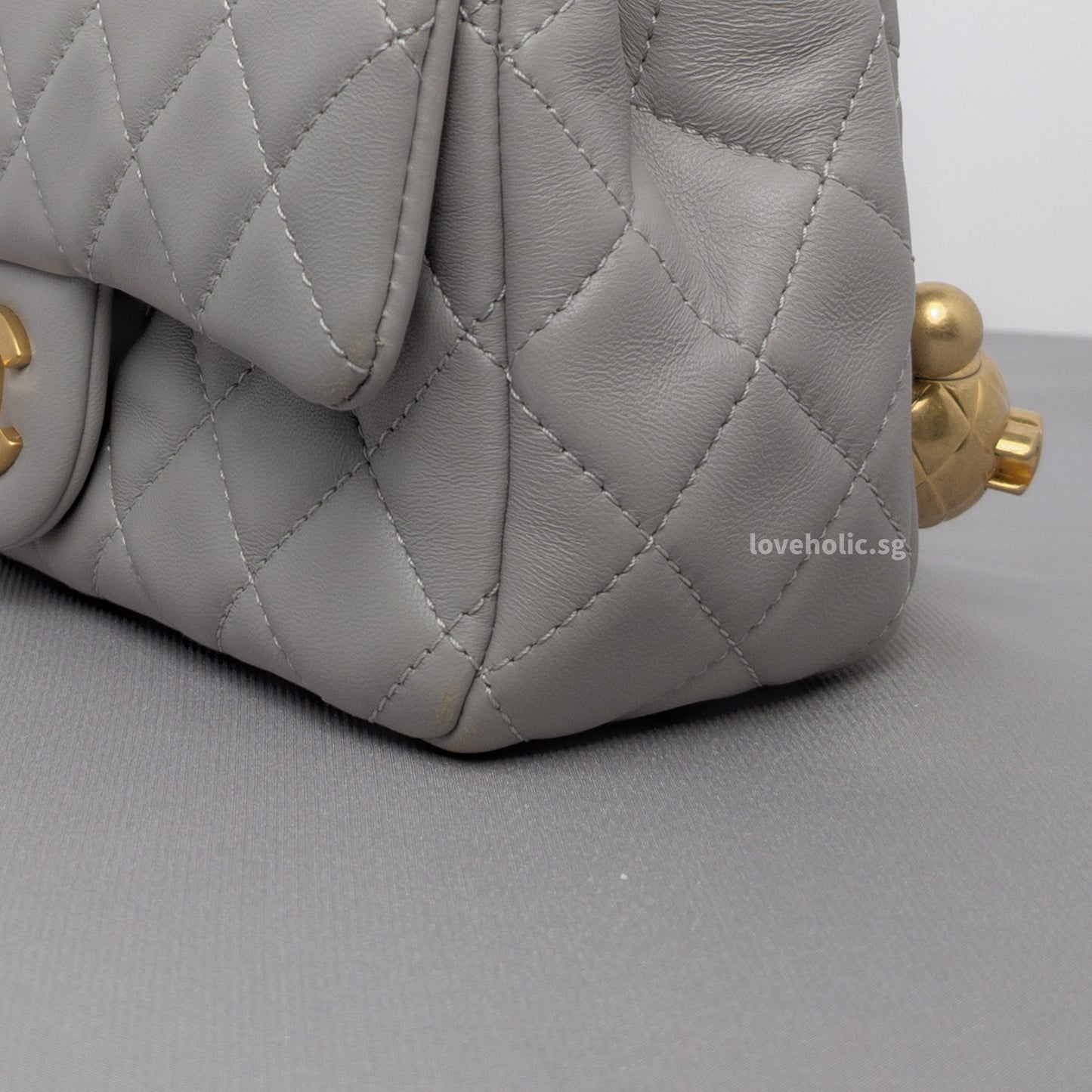 Pearl Crush Mini Rectangle 22B Light Grey Lambskin Brushed Gold Hardware