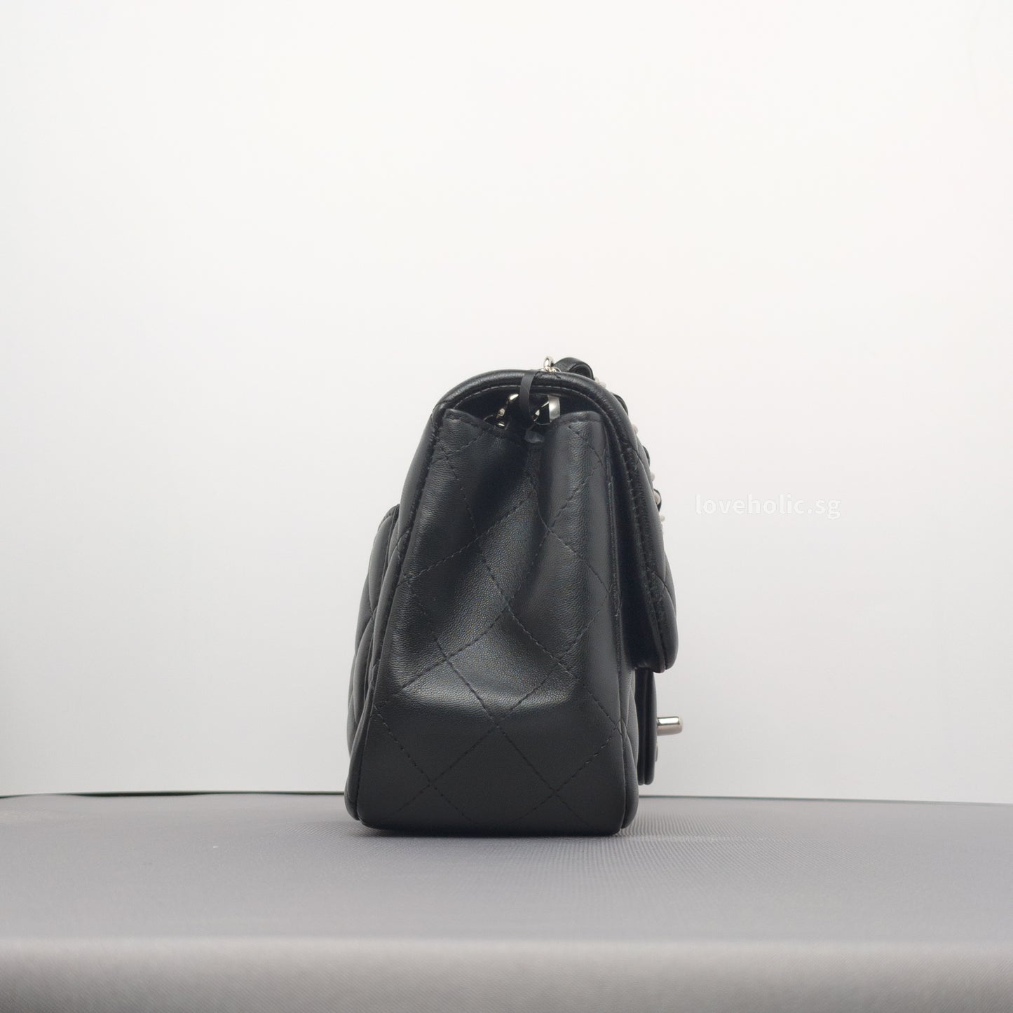 Classic Flap Mini Square | Black Lambskin Silver Hardware