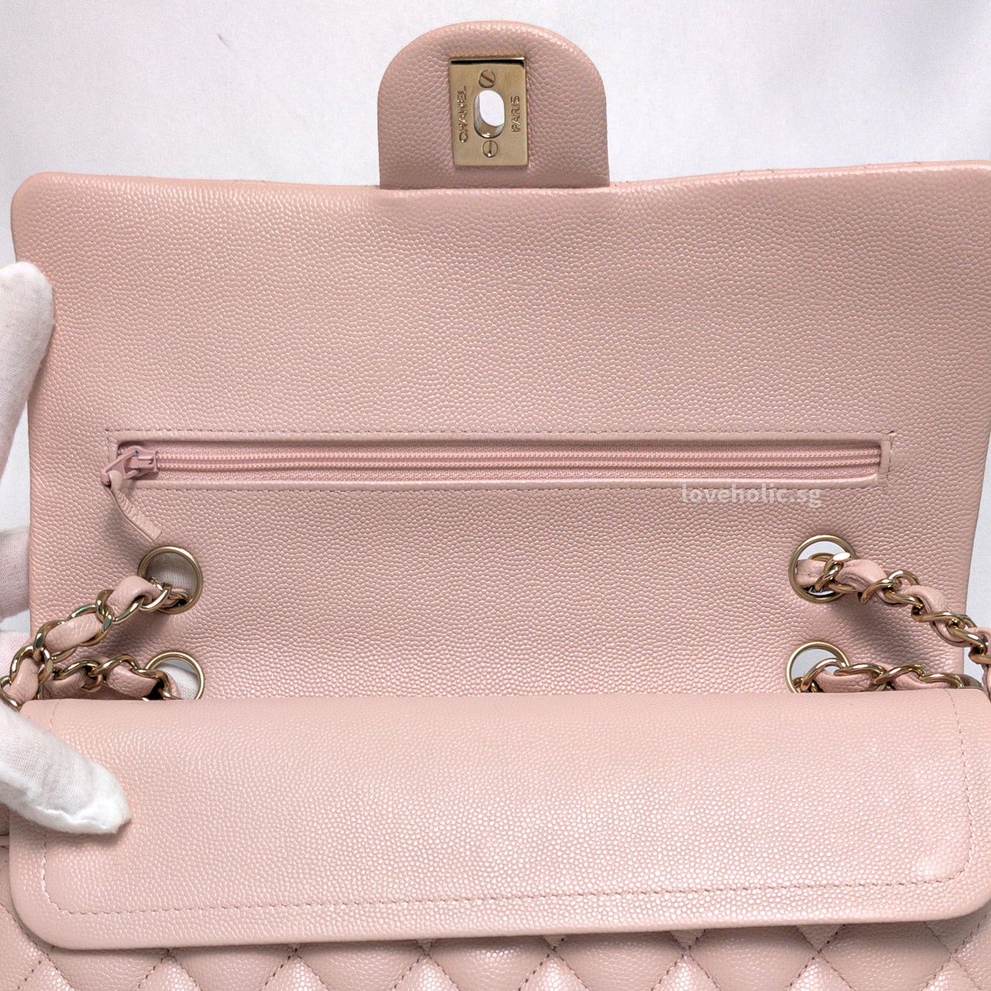 Chanel Classic Flap Medium | 21C Rose Claire Pink Caviar Light Gold Hardware