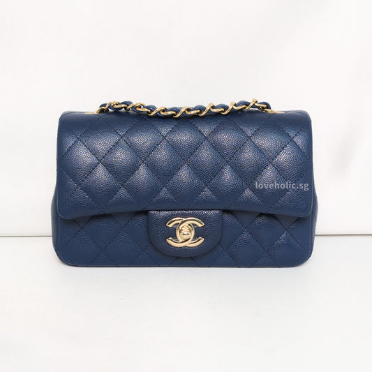 Chanel Classic Flap Mini Rectangle | 17B Navy Blue Caviar Gold Hardware