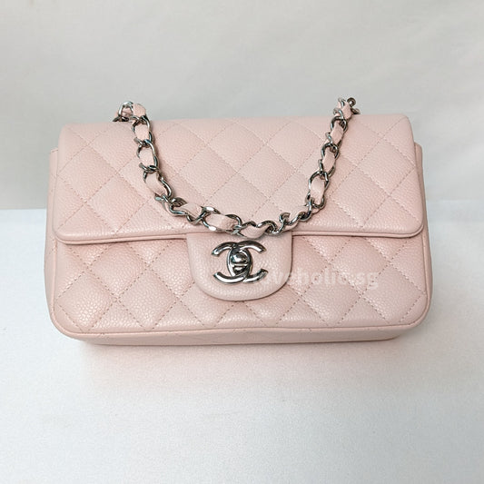 Chanel Classic Flap Mini Rectangle | 14C Light Pink Caviar Silver Hardware