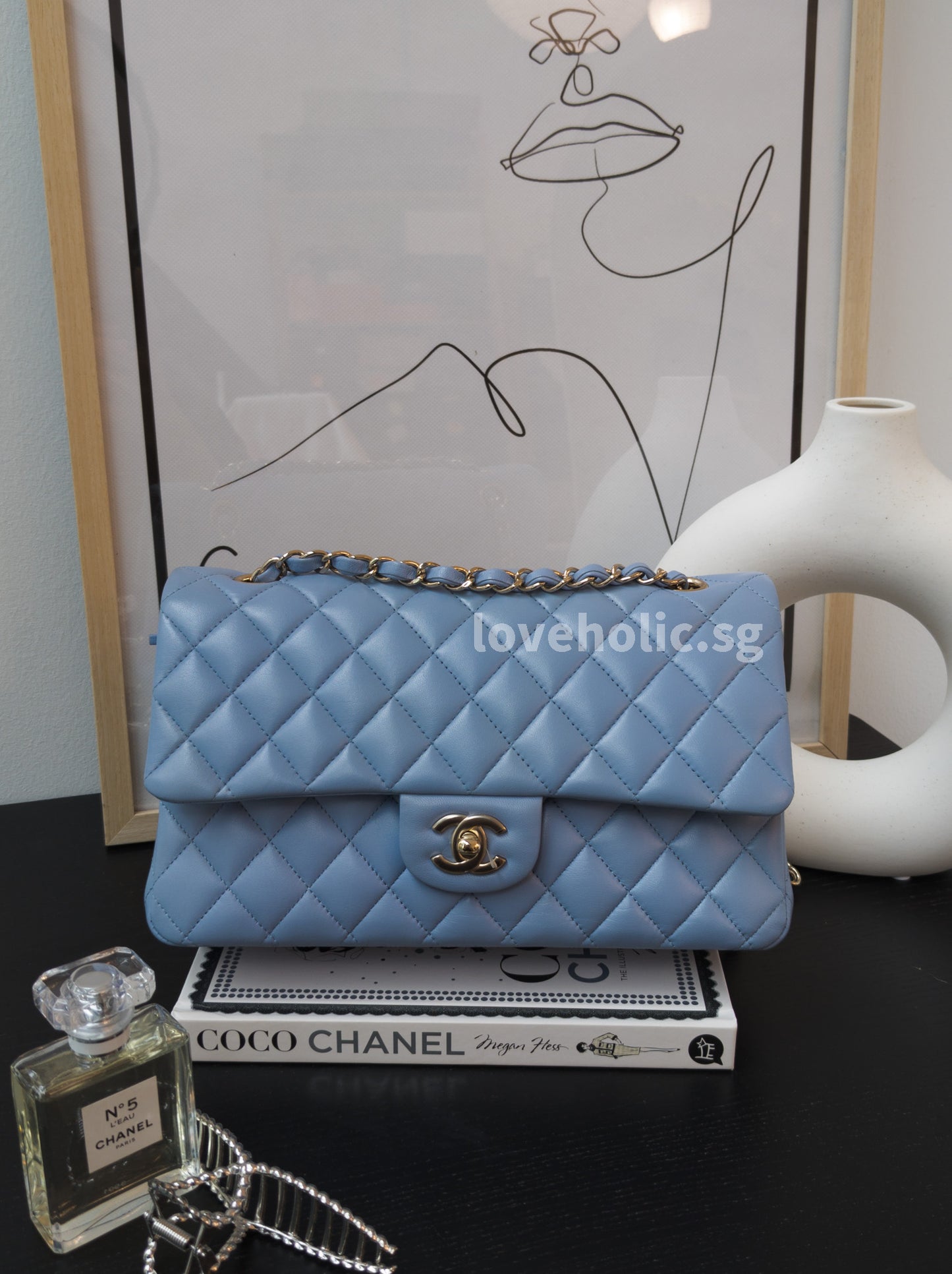 Chanel Classic Flap Medium | 21C Sky Blue Lambskin Light Gold Hardware