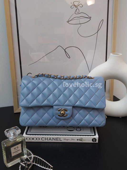Chanel Classic Flap Medium | 21C Sky Blue Lambskin Light Gold Hardware