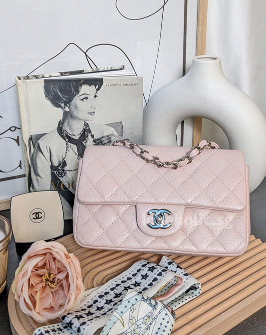 Chanel Classic Flap Mini Rectangle | 14C Light Pink Caviar Silver Hardware