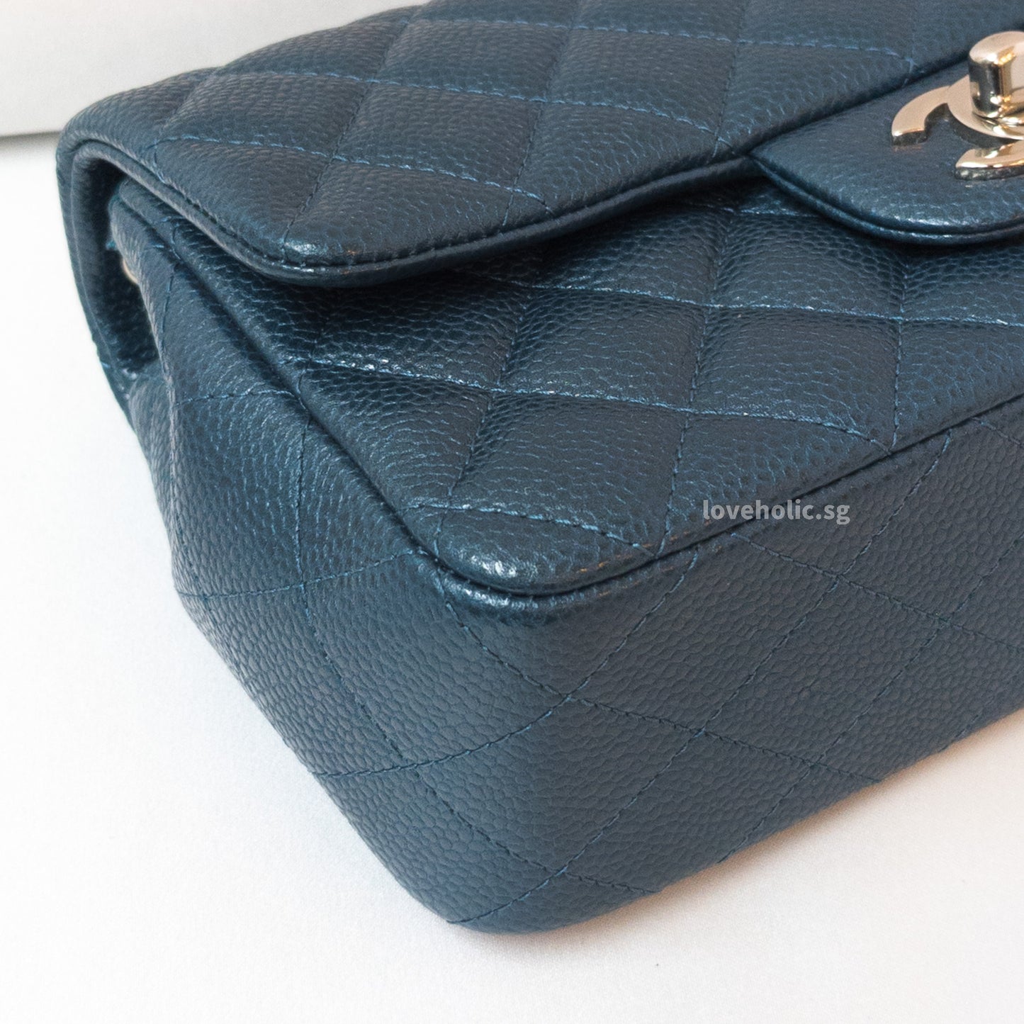 Chanel Classic Flap Mini Rectangle | 15C Pearly Blue Caviar Silver Hardware