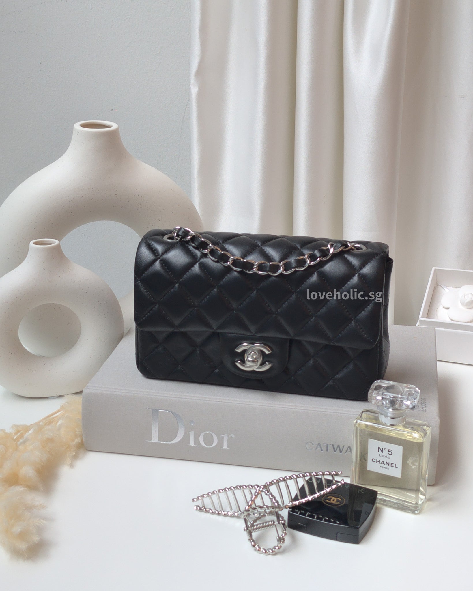 Chanel Classic Mini Rectangular 17B Gray/Grey Quilted Caviar with silver  hardware
