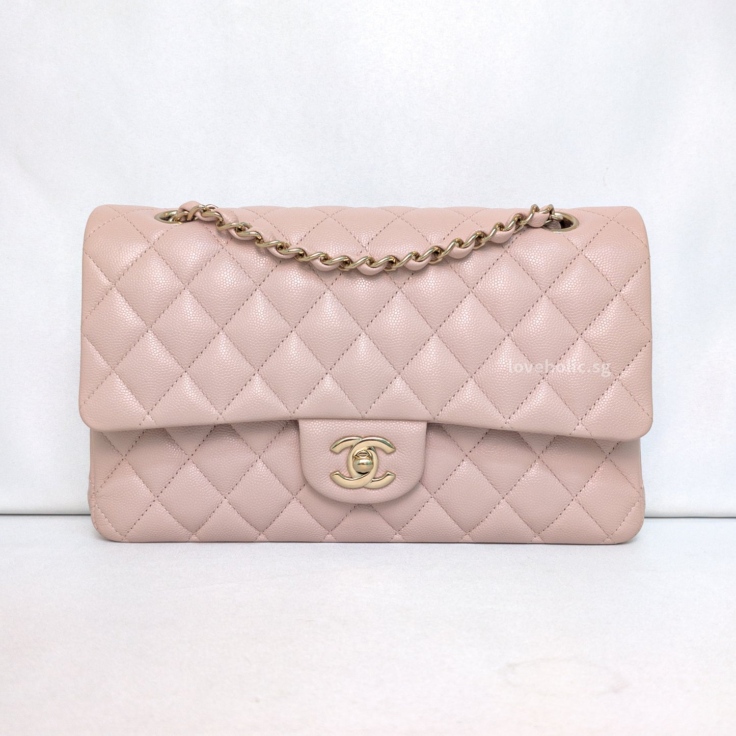 Chanel Classic Flap Medium | 21C Rose Claire Pink Caviar Light Gold Hardware