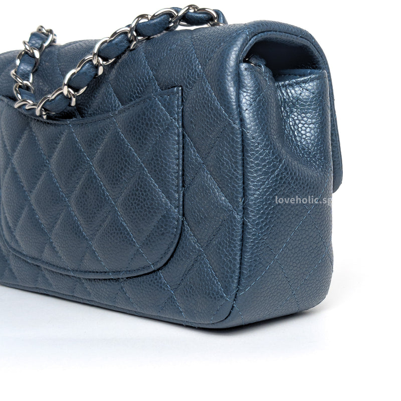 Chanel Classic Flap Mini Rectangle | Pearly Blue Caviar Silver Hardware