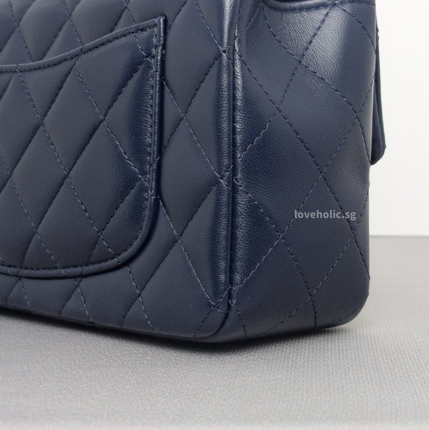 Mini Rectangle with Top Handle 24P Navy Lambskin Light Gold Hardware