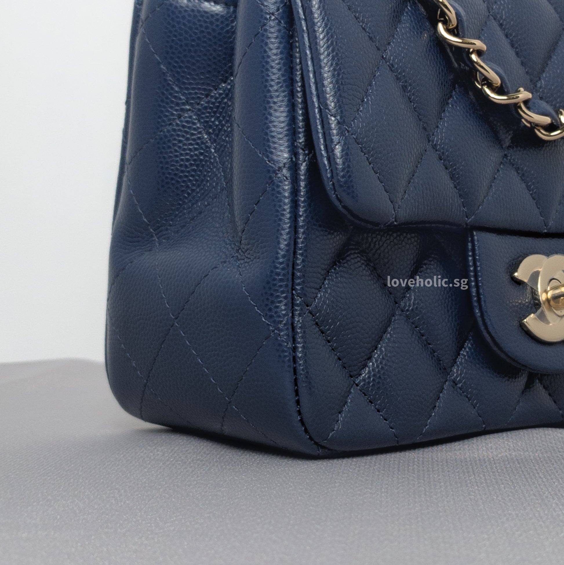 Chanel Classic Flap Mini Square 17B Navy Blue Caviar Light Gold