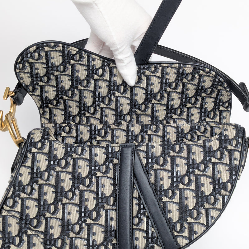 Dior Saddle Medium | Blue Oblique Jacquard Fabric Brushed Gold Hardware