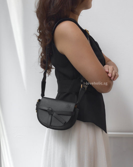 Loewe Gate Mini  | Black Calfskin Gold Hardware-modelshots