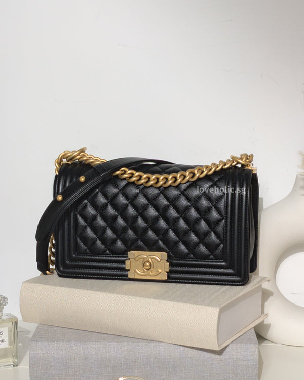 Chanel Boy Old Medium | Black Caviar Brushed Gold Hardware-main